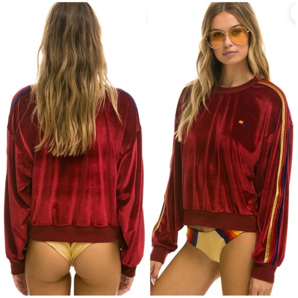 ⭐️AVIATOR NATION CLASSIC VELVET RELAXED SWEATSHIRT Red SZ S⭐️ - Picture 2 of 6